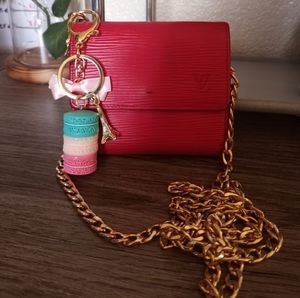 Authentic Louis Vuitton Red Epi Elise wallet with chain and Keychain